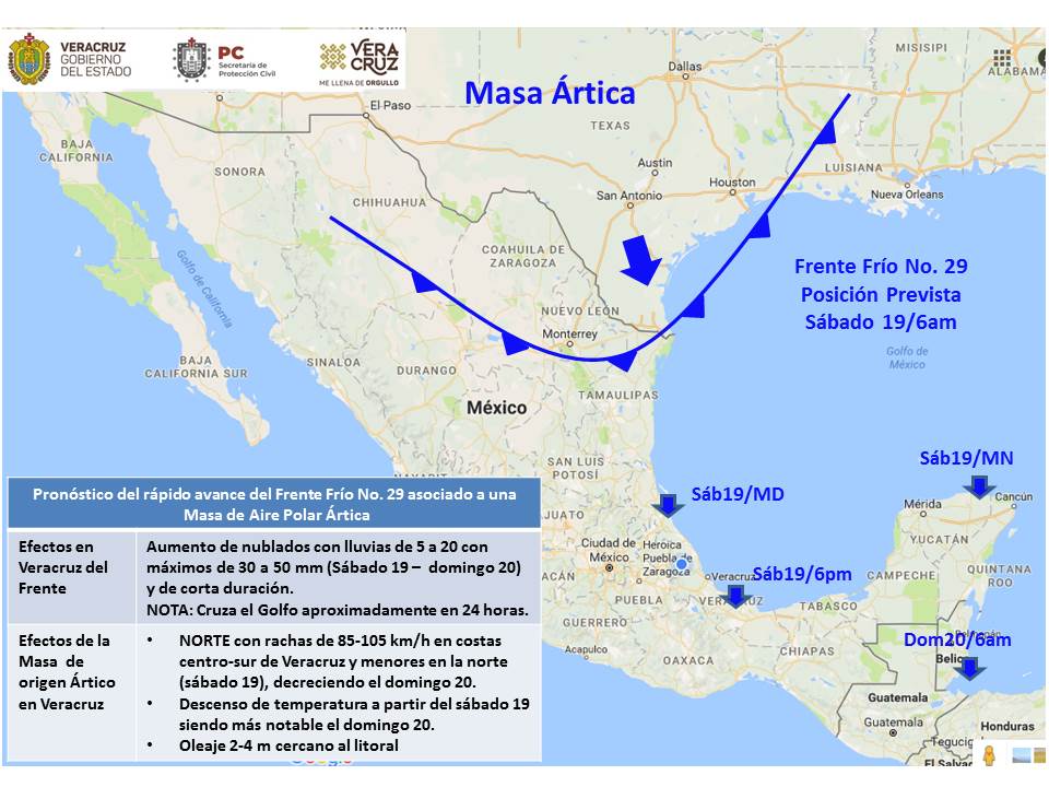 Alerta por surada y frente frío en Veracruz con fuertes rachas de viento