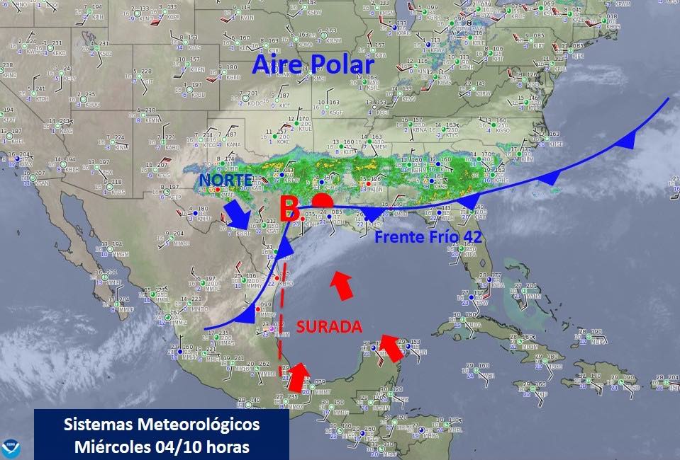 Ingreso de Frente Frío 42 llega con ráfagas de 70 kilómetros por hora